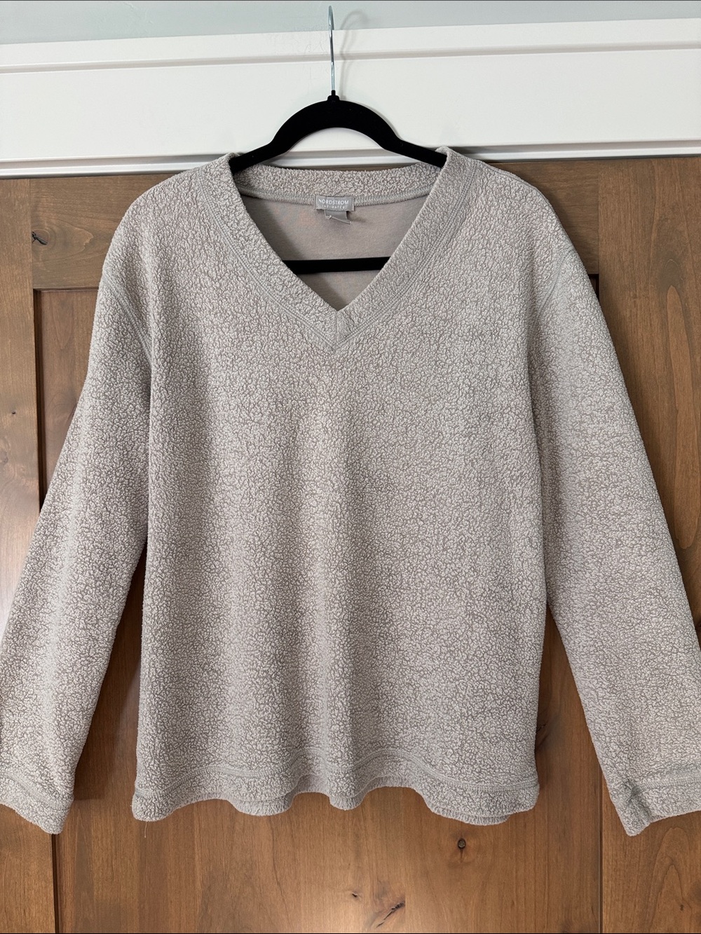 NORDSTROM Nubby knit V-Neck Cotton Blend Sweatshirt Top Womens L beige Leisure